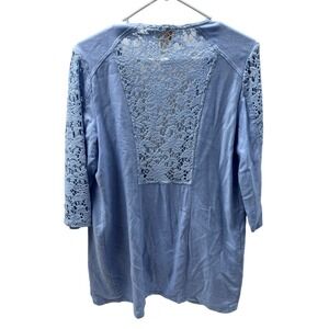 Chico Cardigan Duster Lace Linen Blend Open Front Blue 3/4 Sleeve Size 1 Medium